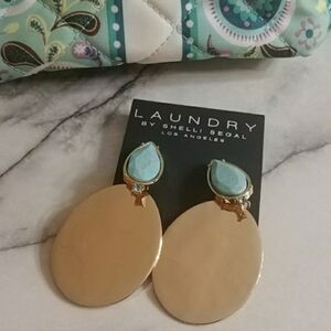 LAUNDRY Clip Gold & Turquoise Earrings NWT
